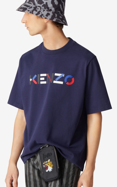 Kenzo Men Multicoloured Oversize Kenzo Logo T-shirt Navy Blue